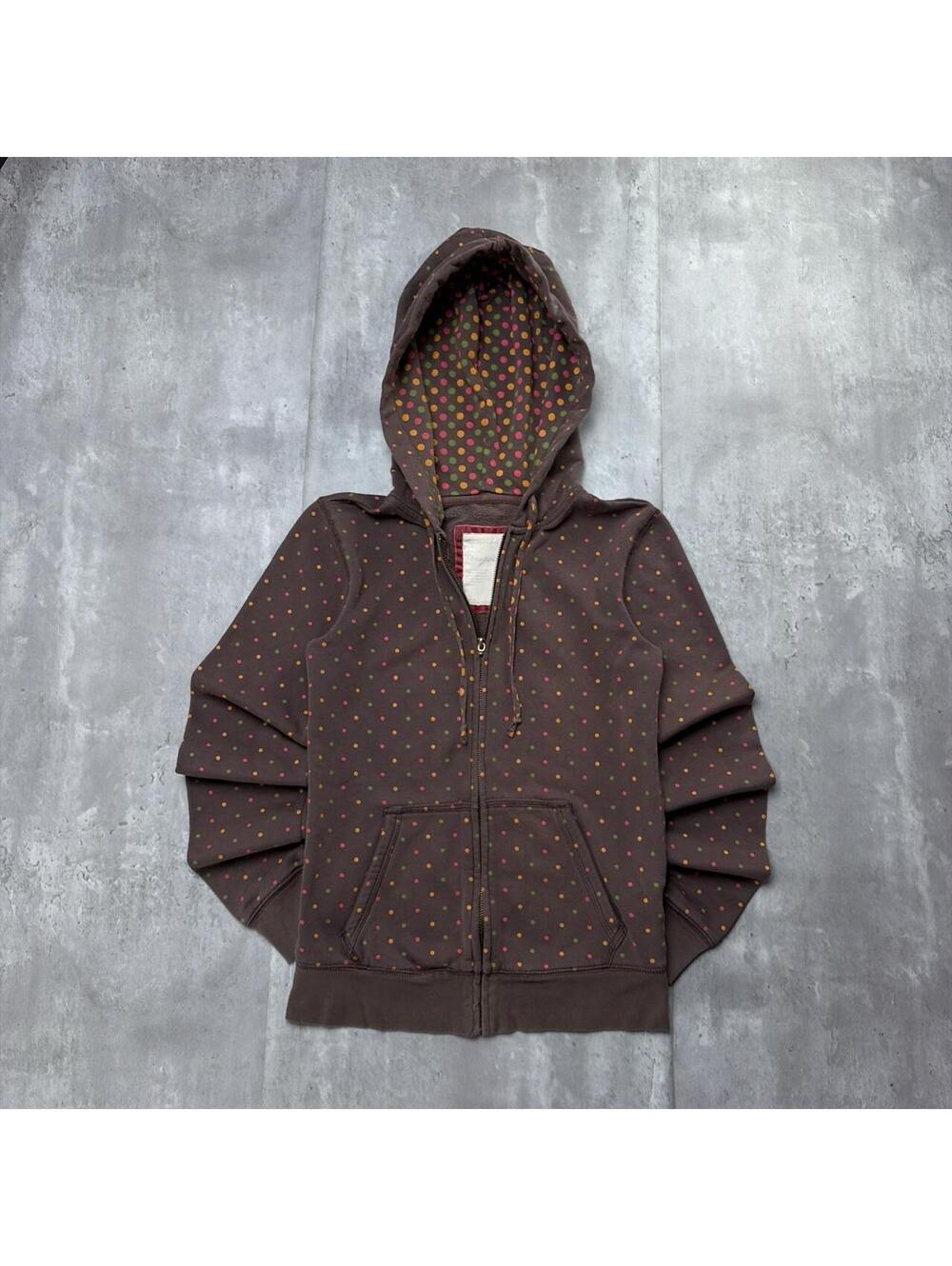 Y2K Brown Aeropostale Polka Dot Grunge Skater Zip Up Hoodie
